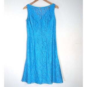 Sandi Monica Vintage Blue Lace Dress; Sleeveless Fit & Flare
